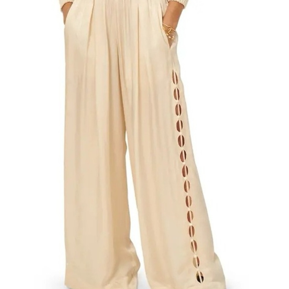 Sessun Elegant Cream Wide-Leg Pants with Cutout Design